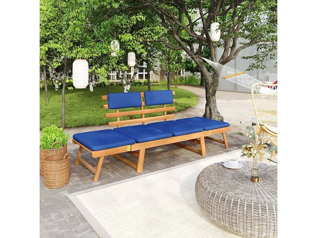 Banc de jardin avec coussins 2-en-1 190 cm Bois solide d'acacia REO30115