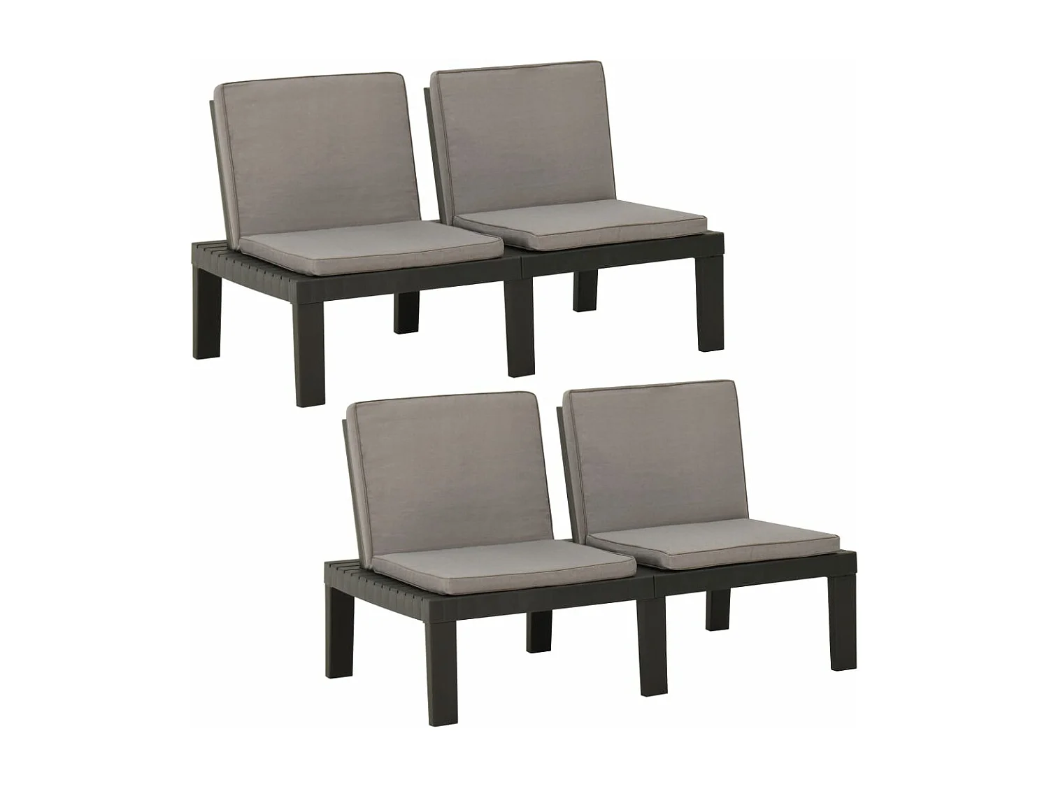 Bancs de salon de jardin avec coussins 2 pcs Plastique Gris REO60885