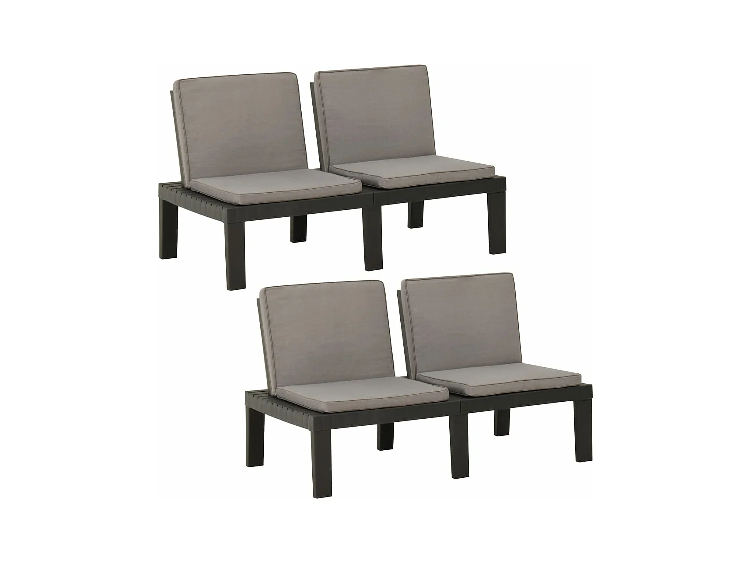 Loungebanken 2 st met kussens kunststof grijs NL117371