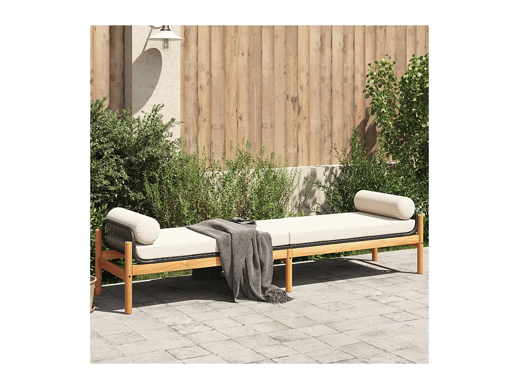 Banc de jardin avec coussin noir résine tressée acacia REO24168
