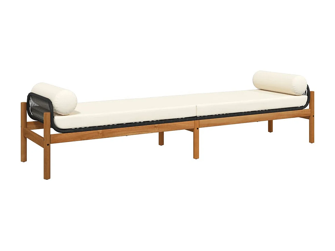 Banc de jardin avec coussin noir résine tressée acacia REO24168