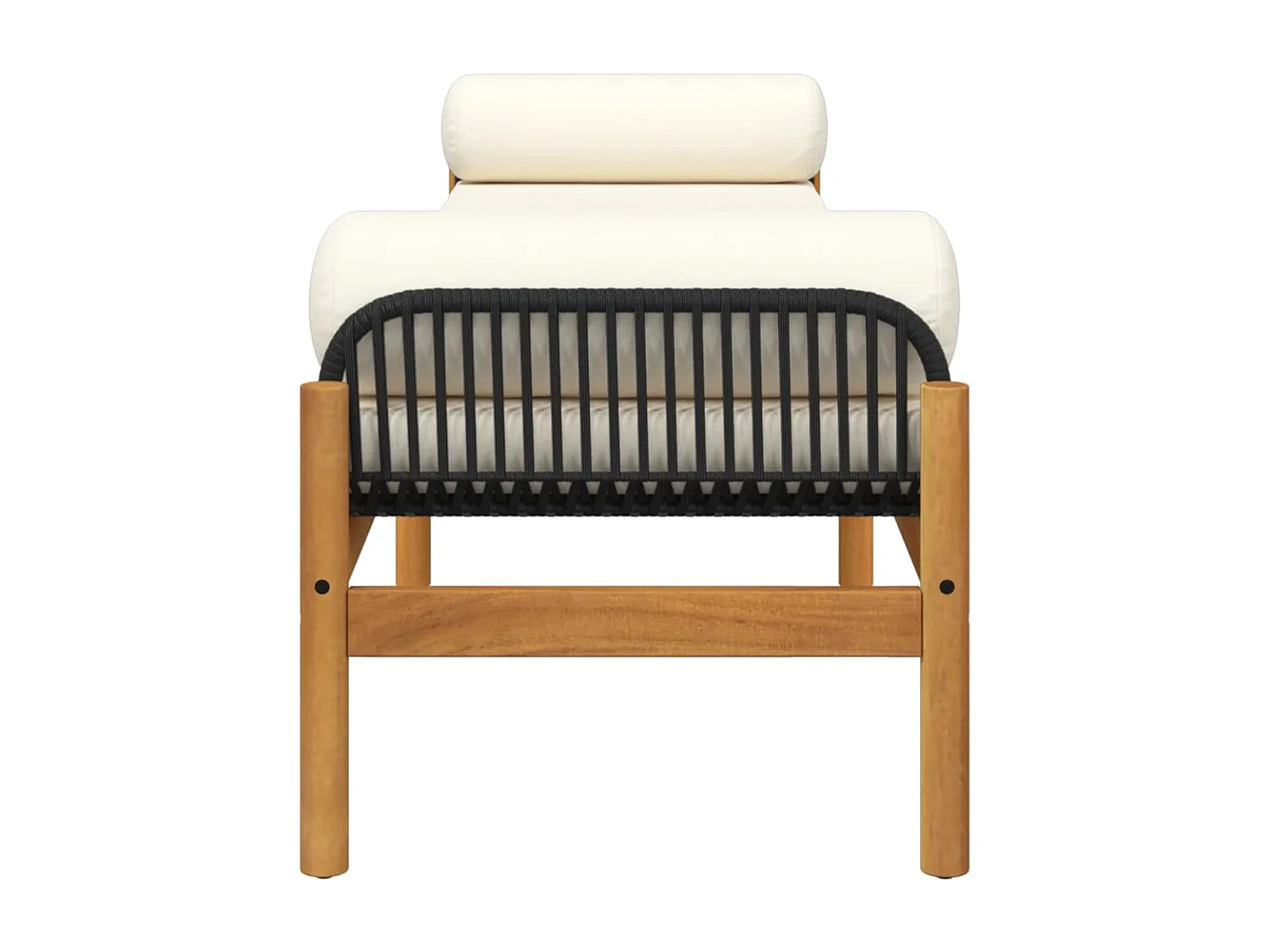 Banc de jardin avec coussin noir résine tressée acacia REO24168