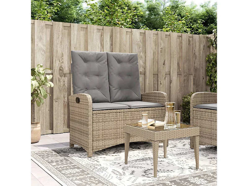 Sillón reclinable de jardín con cojines ratán sintético beige ES93623
