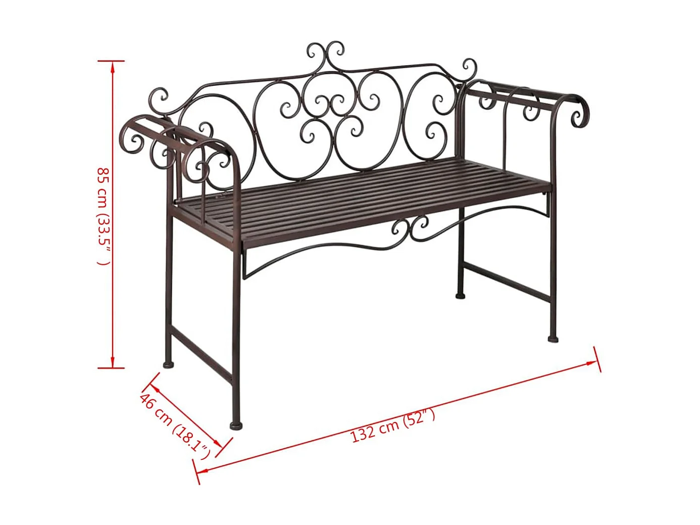 Banc de jardin 132 cm Acier Antique Marron REO92810
