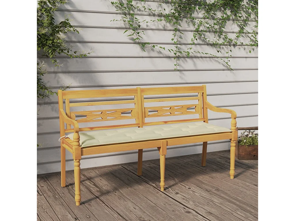 Banc Batavia avec coussin crème 150 cm Bois de teck massif REO64144