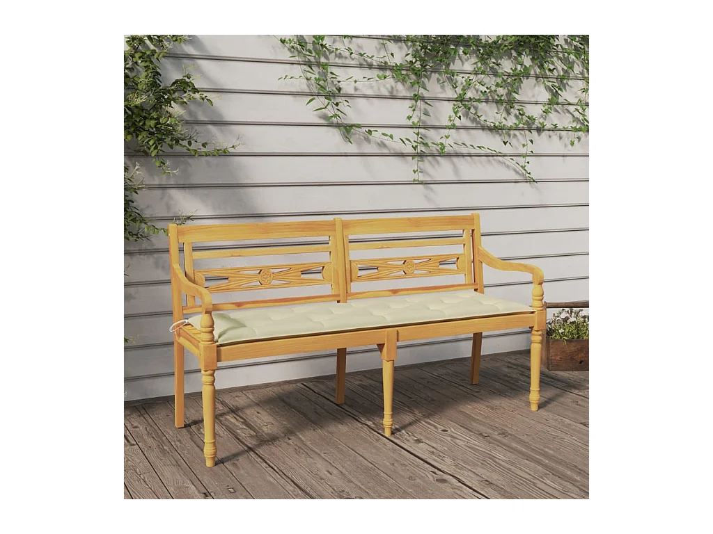 Banco Batavia cojín color crema madera maciza de teca 150 cm ES26755