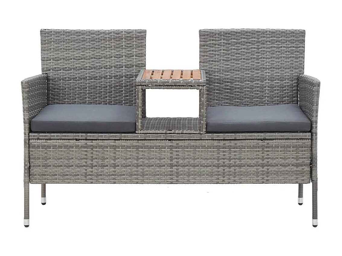Banco de jardim 2 lugares com mesa centro 143 cm vime PE cinza PT856574