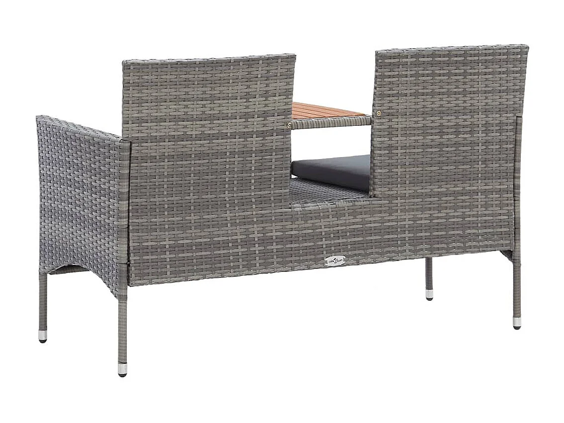 Banco de jardim 2 lugares com mesa centro 143 cm vime PE cinza PT856574