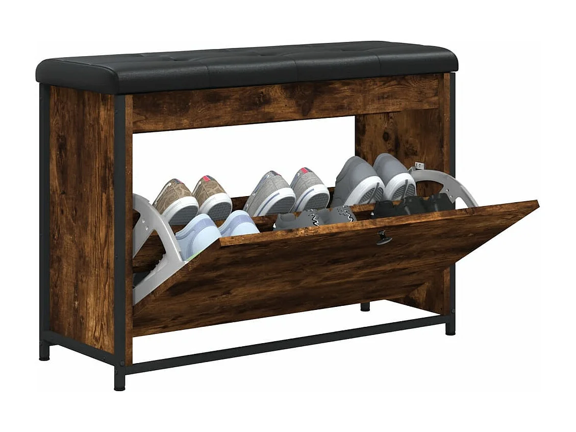 Banco zapatero con cajón abatible roble ahumado 82x32x56 cm ES342859