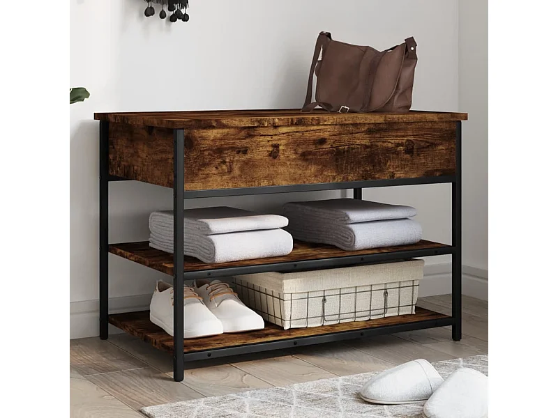 Banco zapatero madera de ingeniería roble ahumado 70x42,5x50 cm ES397375