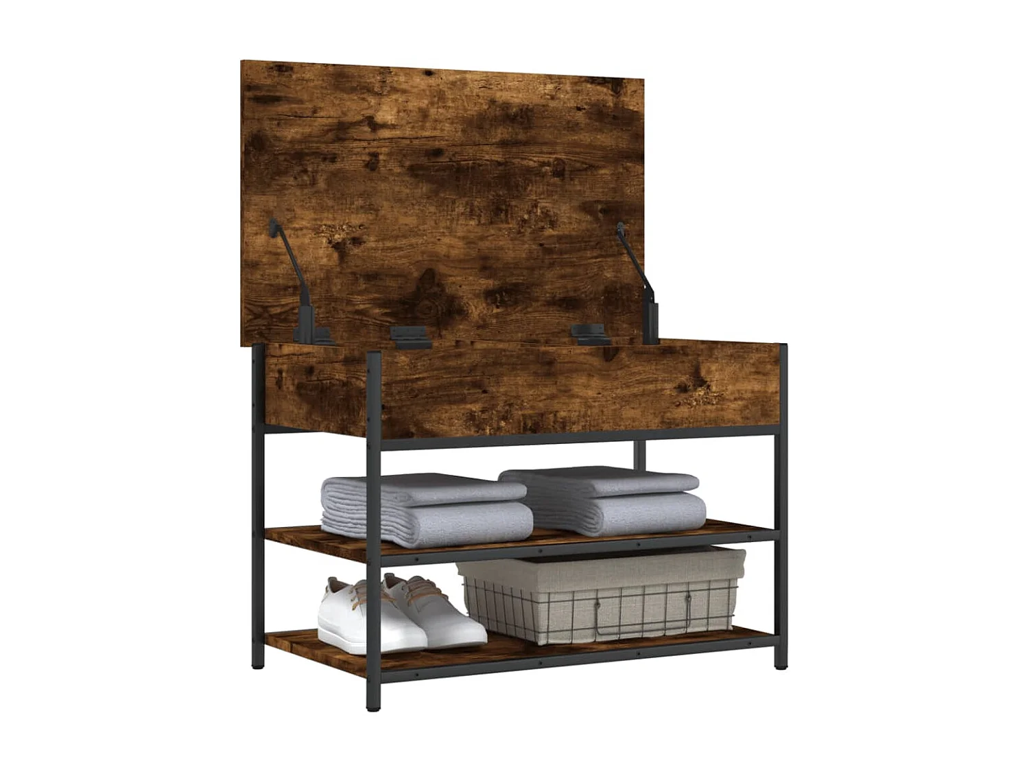 Banc à chaussures chêne fumé 70x42,5x50 cm bois d'ingénierie REO70793