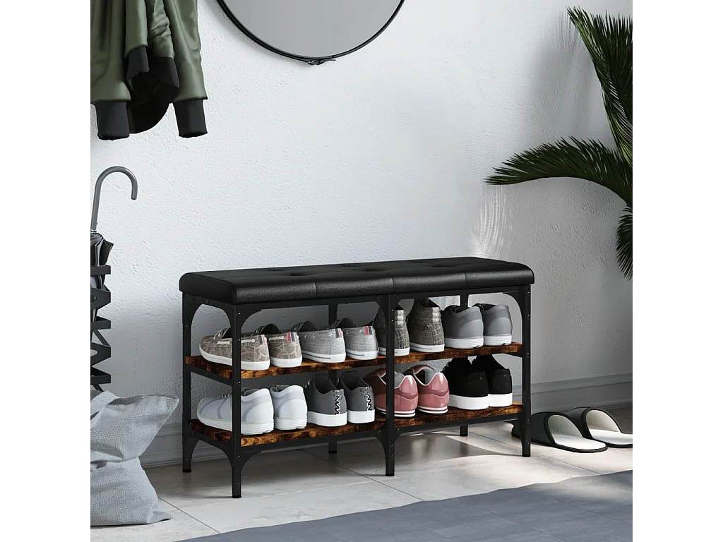 Banc à chaussures chêne fumé 82x32x47 cm Bois d'ingénierie REO93096