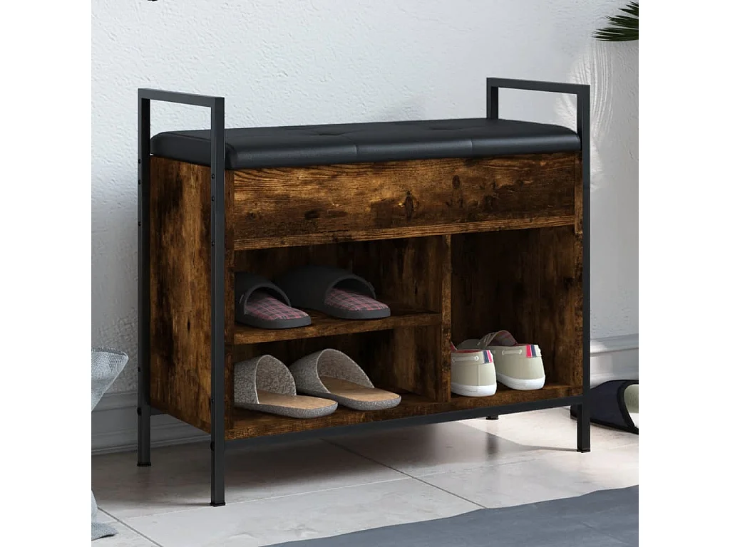 Banc à chaussures chêne fumé 65,5x32x57,5 cm bois d'ingénierie REO71993