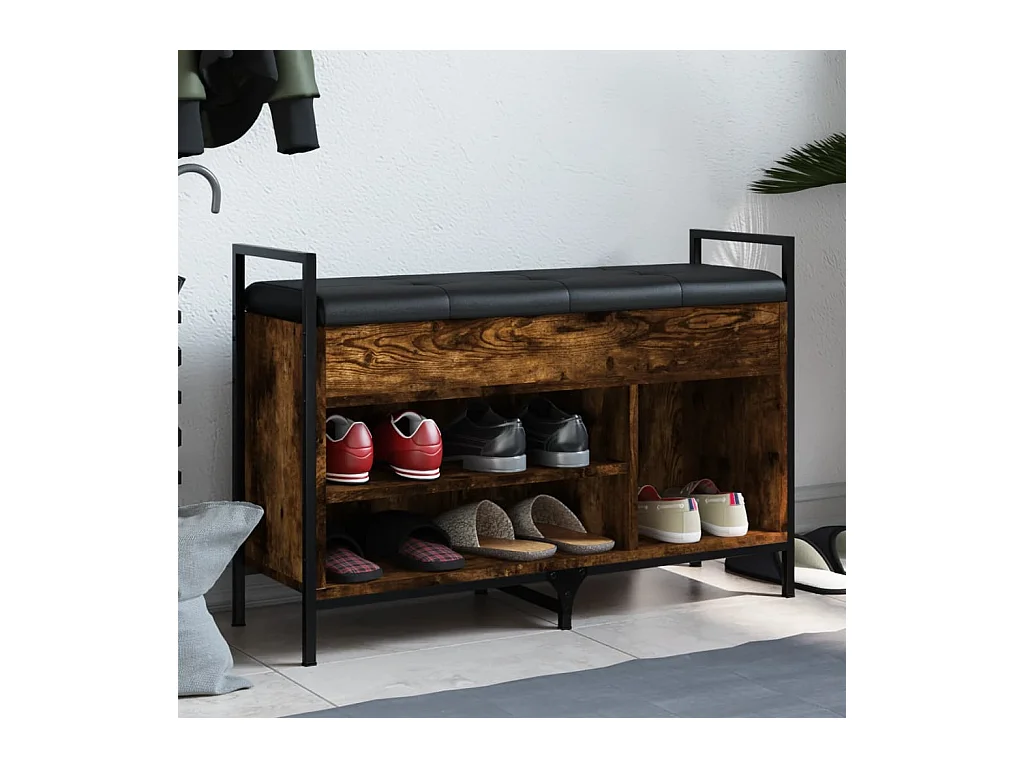 Banc à chaussures chêne fumé 85,5x32x57,5 cm bois d'ingénierie REO49397