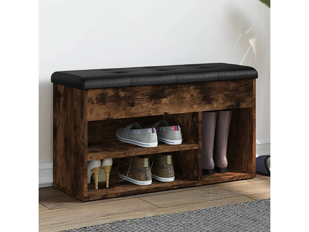 Banc à chaussures chêne fumé 82x32x45,5 cm bois d'ingénierie REO24066