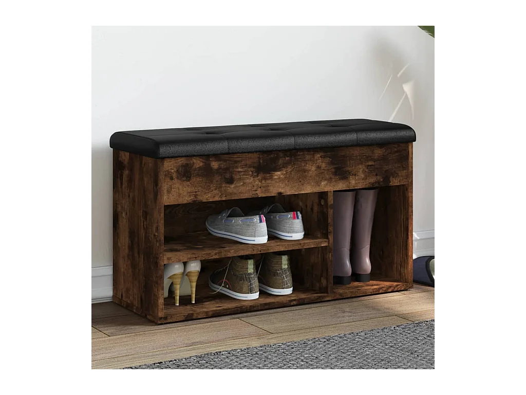 Banc à chaussures chêne fumé 82x32x45,5 cm bois d'ingénierie REO24066