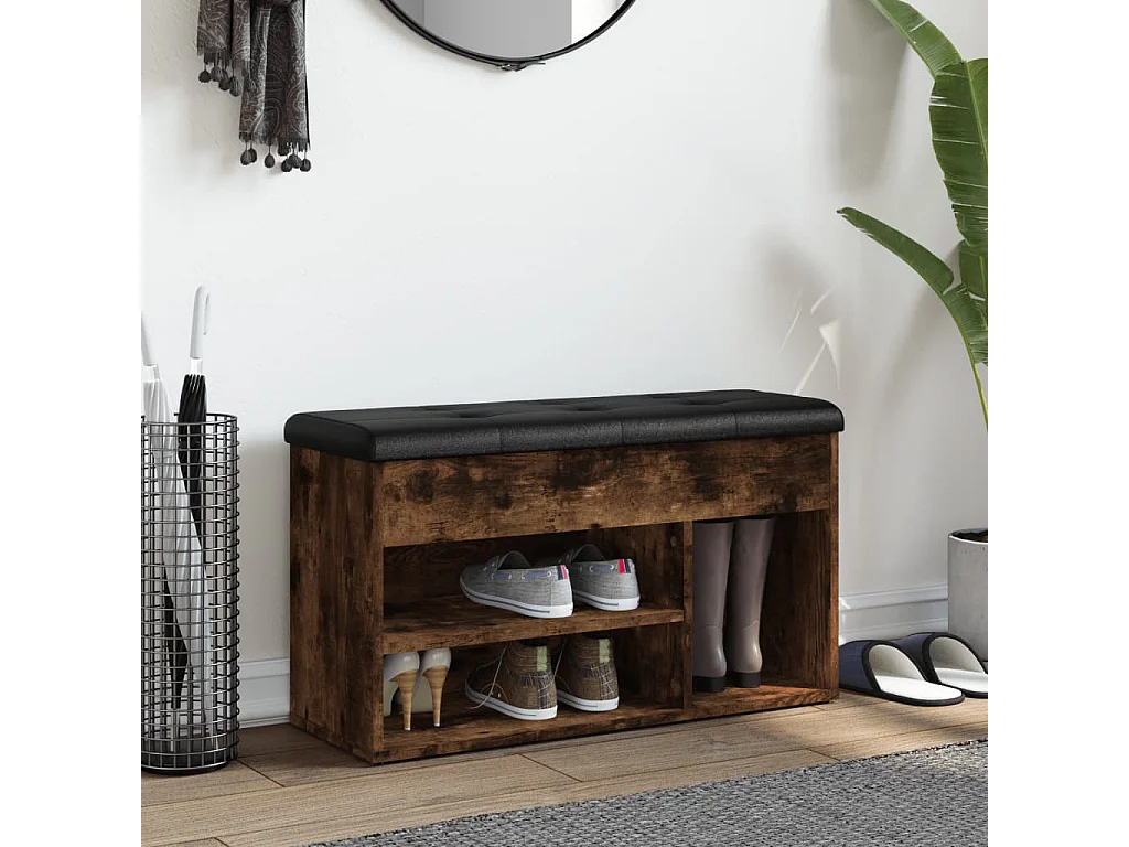 Banc à chaussures chêne fumé 82x32x45,5 cm bois d'ingénierie REO24066