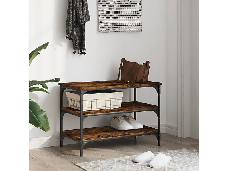 Banc à chaussures chêne fumé 70x38,5x49 cm bois d'ingénierie REO41032