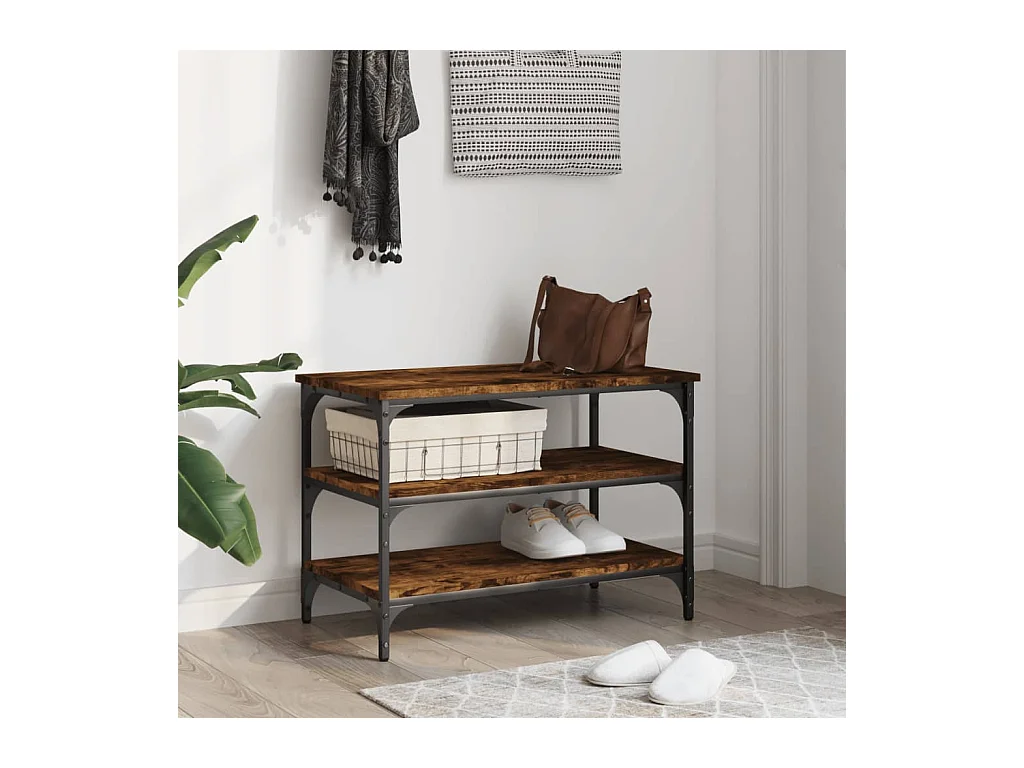 Banc à chaussures chêne fumé 70x38,5x49 cm bois d'ingénierie REO41032