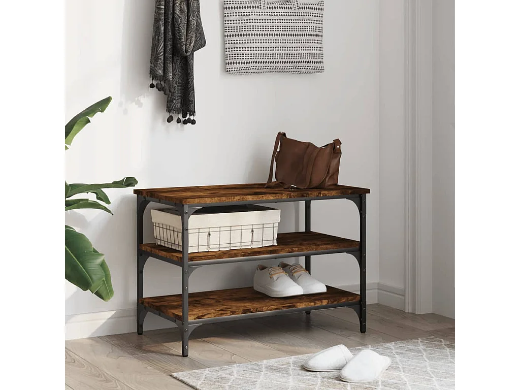 Schoenenbankje 70x38,5x49 cm bewerkt hout gerookt eikenkleurig NL133554