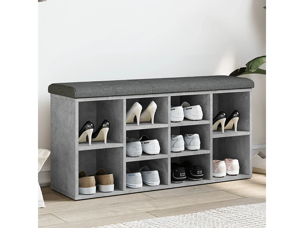 Banc à chaussures gris béton 102x32x50 cm bois d'ingénierie REO44161