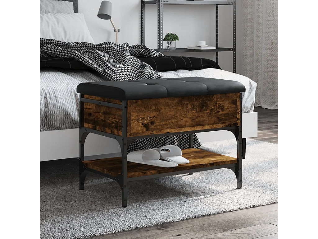 Banco zapatero madera de ingeniería roble ahumado 62x42x45 cm ES687775