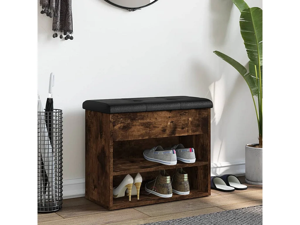 Banc à chaussures chêne fumé 62x32x50 cm bois d'ingénierie REO37955