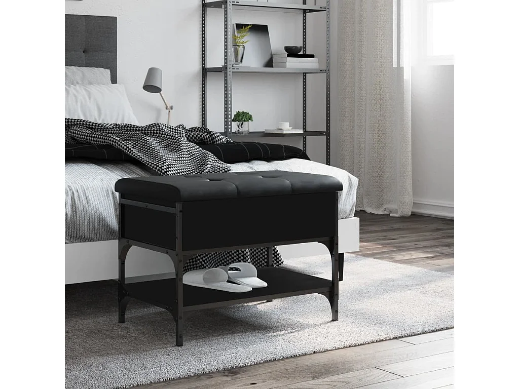 Banc à chaussures noir 62x42x45 cm bois d'ingénierie REO96676