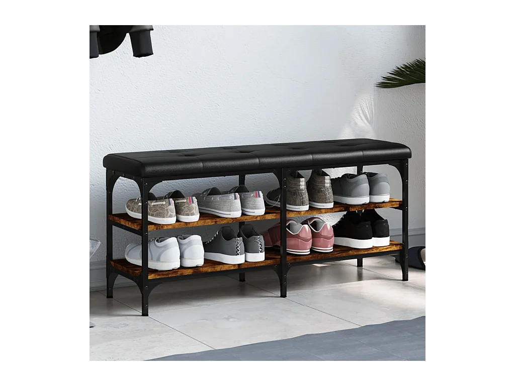 Banc à chaussures chêne fumé 102x32x47 cm bois d'ingénierie REO30042