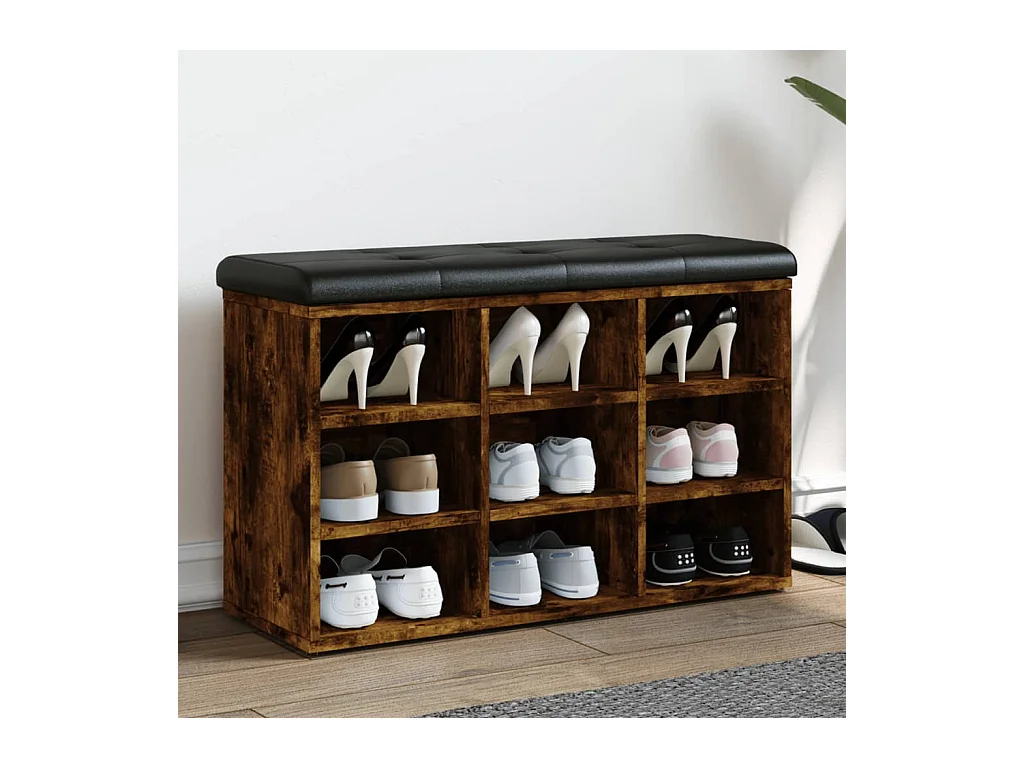 Banc à chaussures chêne fumé 82x32x50 cm bois d'ingénierie REO75999