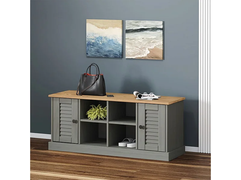 Banc à chaussures VIGO gris 106x35x45 cm bois massif de pin REO19691