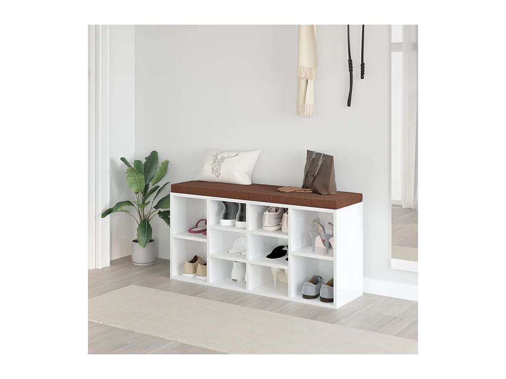 Banc à chaussures Blanc brillant 103x30x48 cm Bois d'ingénierie REO10073