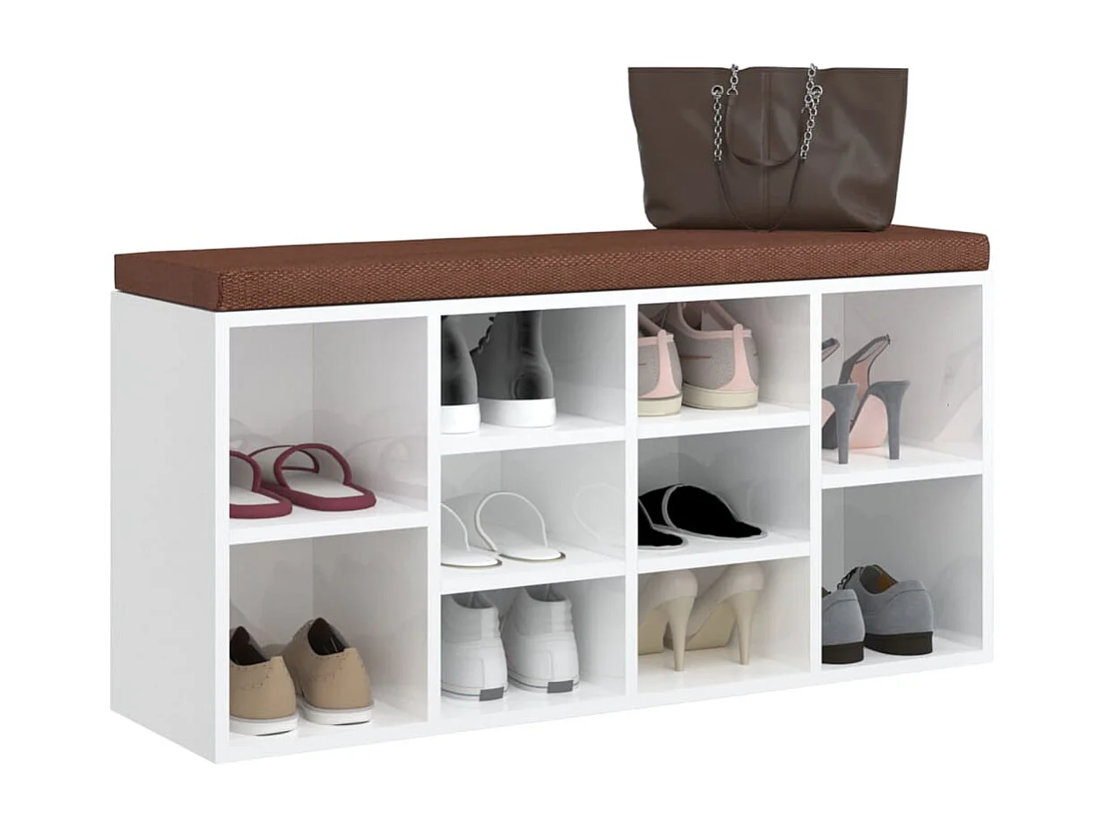 Banc à chaussures Blanc brillant 103x30x48 cm Bois d'ingénierie REO10073