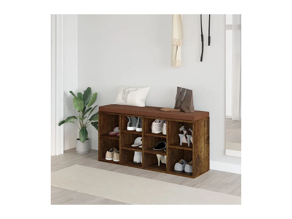 Banc à chaussures Chêne fumé 103x30x48 cm Bois d'ingénierie REO56894