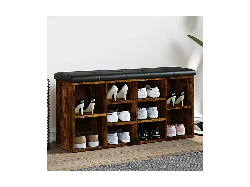 Banco zapatero madera de ingeniería roble ahumado 102x32x50 cm ES575928