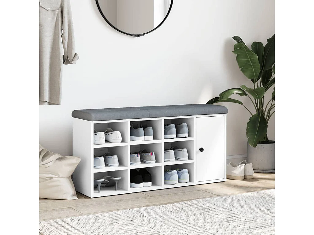 Banco zapatero madera de ingeniería blanco 102x32x50 cm ES626331