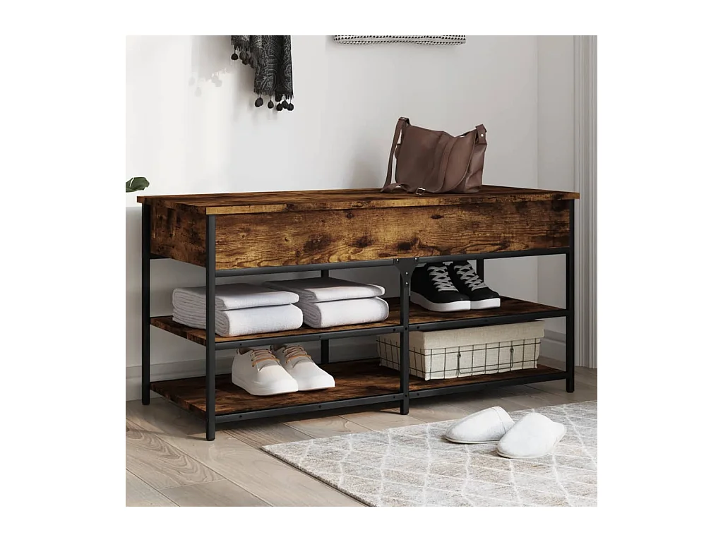 Banc à chaussures chêne fumé 100x42,5x50 cm bois d'ingénierie REO66895