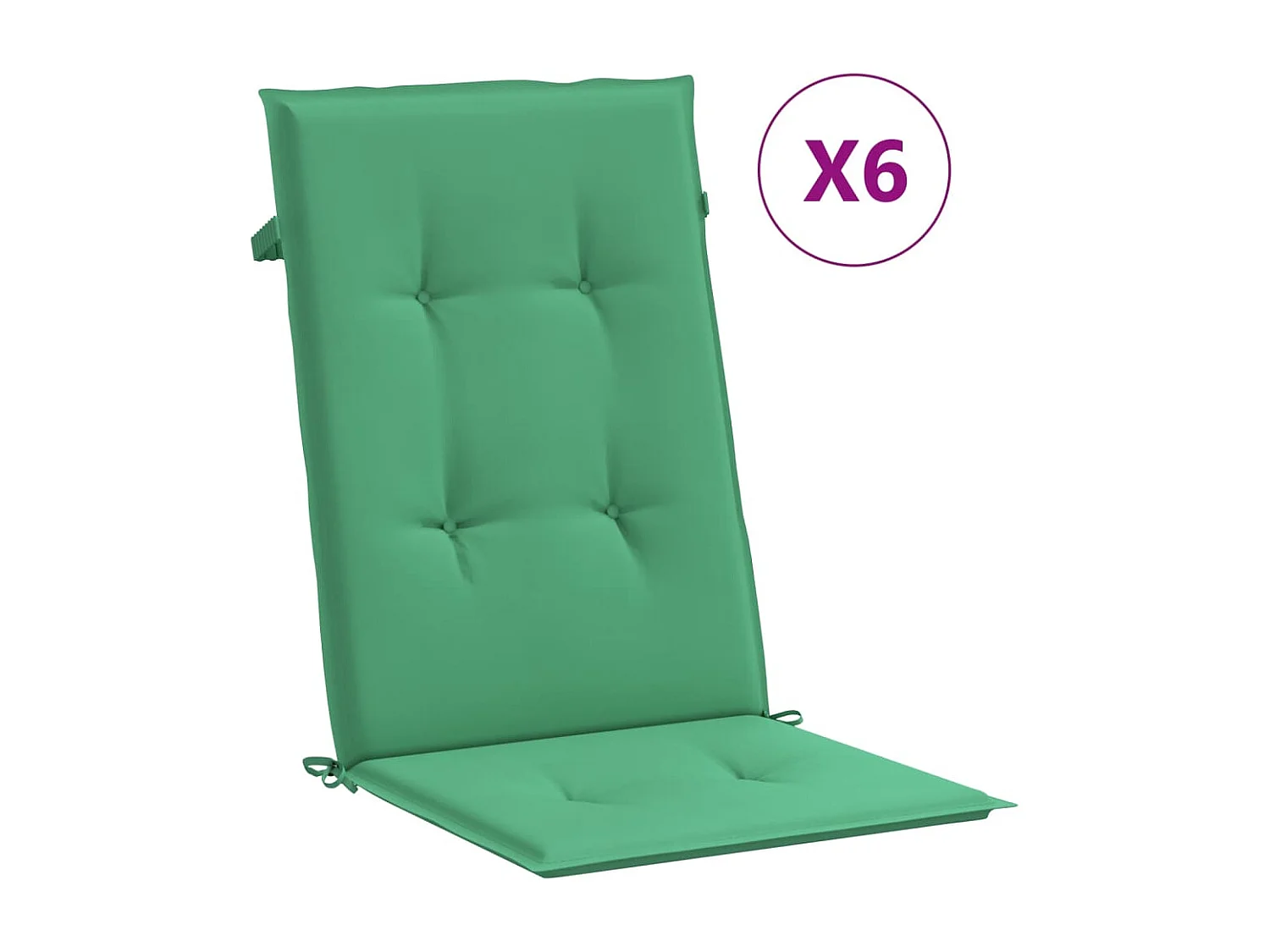 Cojín silla de jardín respaldo alto 6 uds tela verde 120x50x3cm ES291497