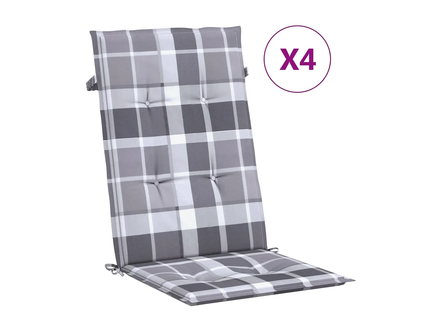 Coussins de chaise jardin à dossier haut Lot de 4 carreaux gris OFR92837