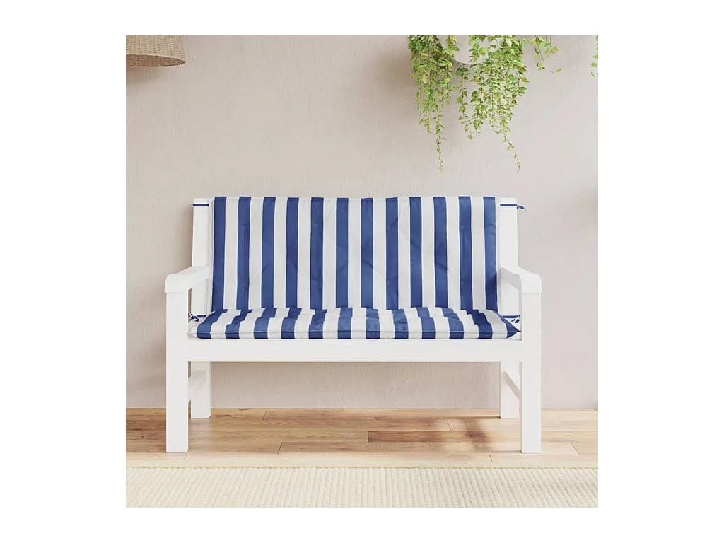 Coussins de banc de jardin Lot de 2 rayures bleues et blanches OFR70972