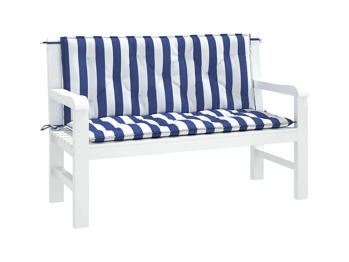 Tuinbankkussens 2 st gestreept 120x50x7 cm stof wit en blauw NL675022