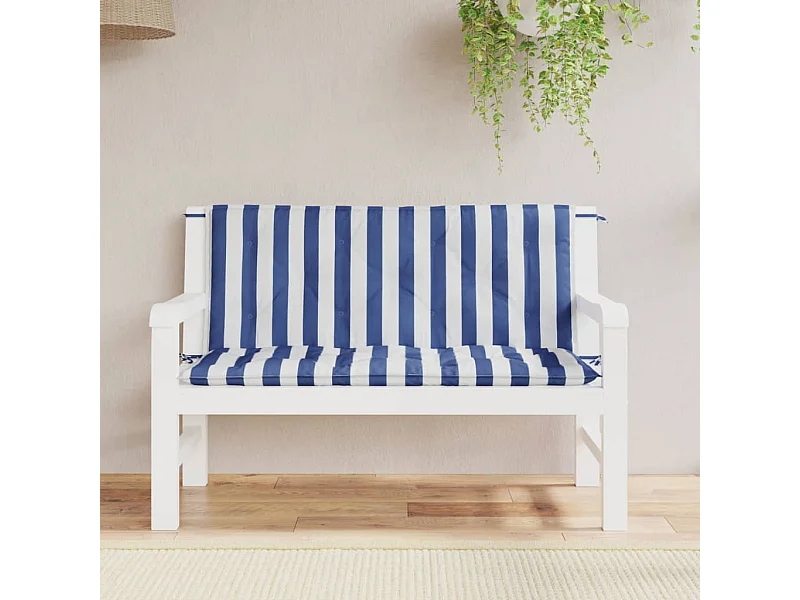 Coussins de banc de jardin Lot de 2 rayures bleues et blanches OFR70972
