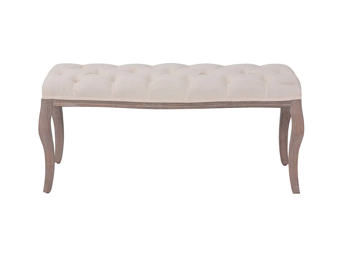 Banco de madera maciza y lino blanco crema 110x38x48 cm ES785144