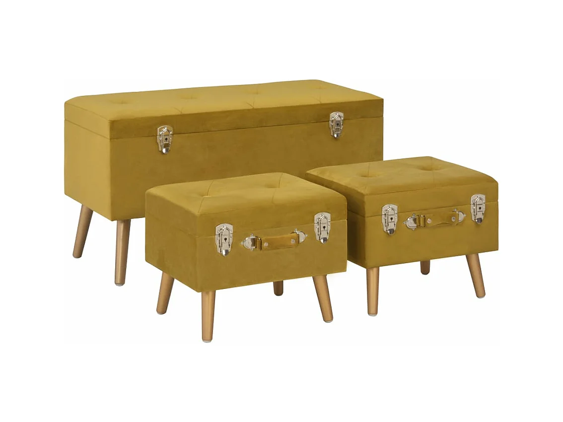 Bancs de rangement 3 pcs Jaune moutarde Velours REO27318