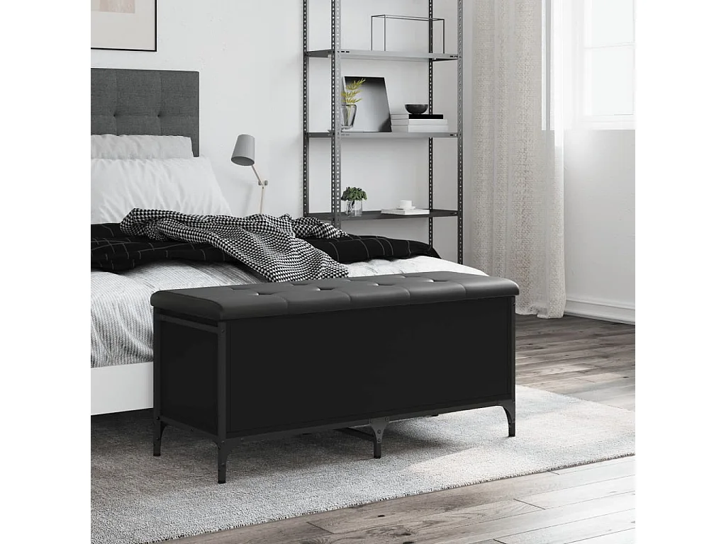 Banc de rangement noir 102x42x45 cm bois d'ingénierie REO77005