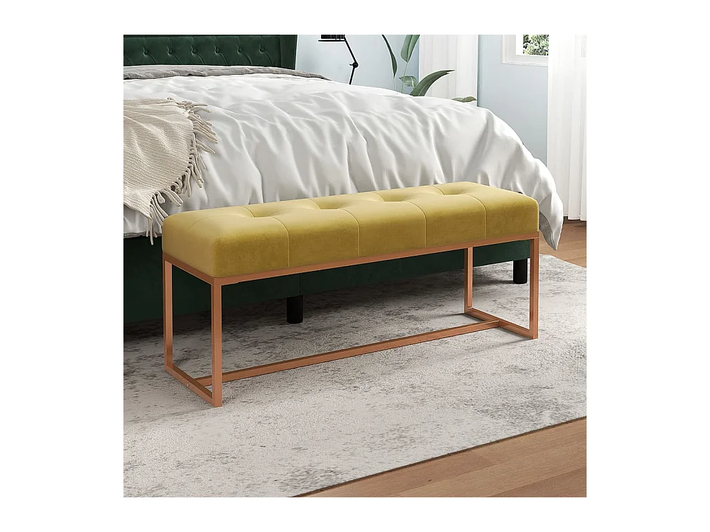 Banco de terciopelo amarillo mostaza 110x36x45 cm ES148926
