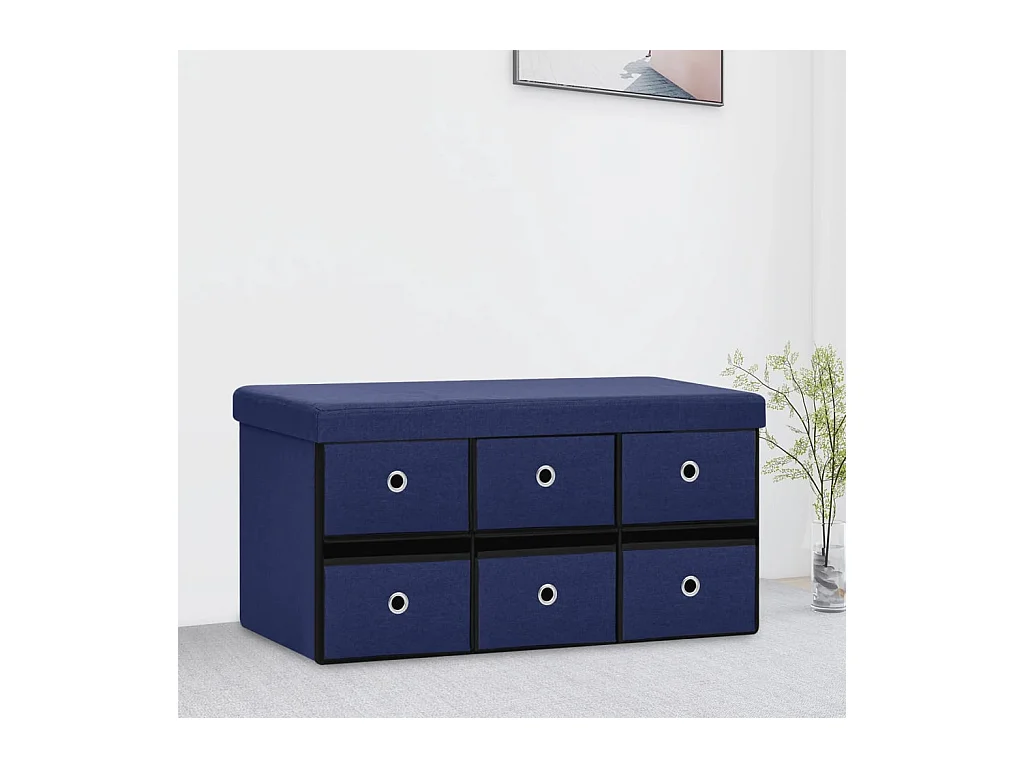 Banc de rangement pliable Bleu 76x38x38 cm Faux lin REO79671