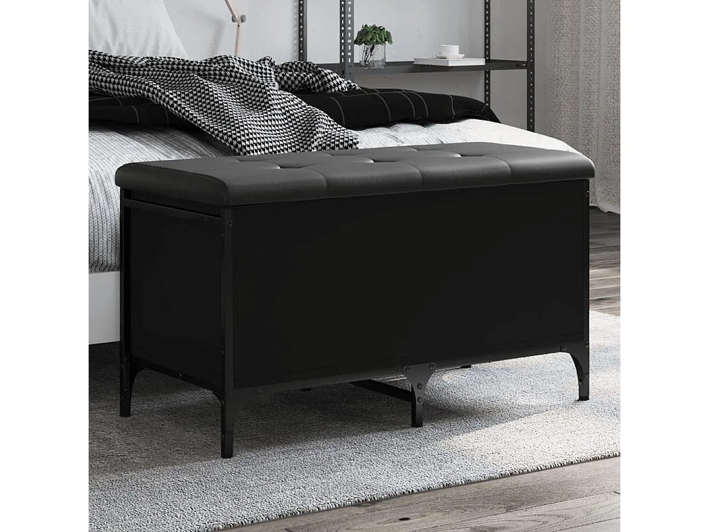 Banc de rangement noir 82x42x45 cm bois d'ingénierie REO16557