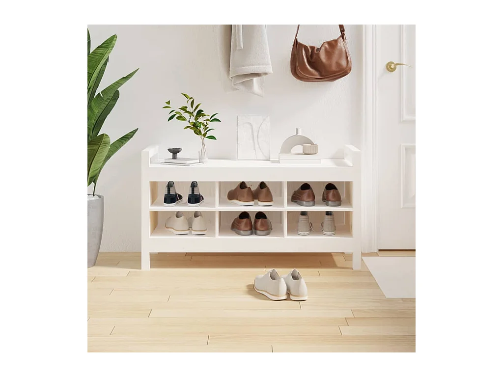 Banc d'entrée Blanc 110x40x60 cm Bois de pin massif REO72444