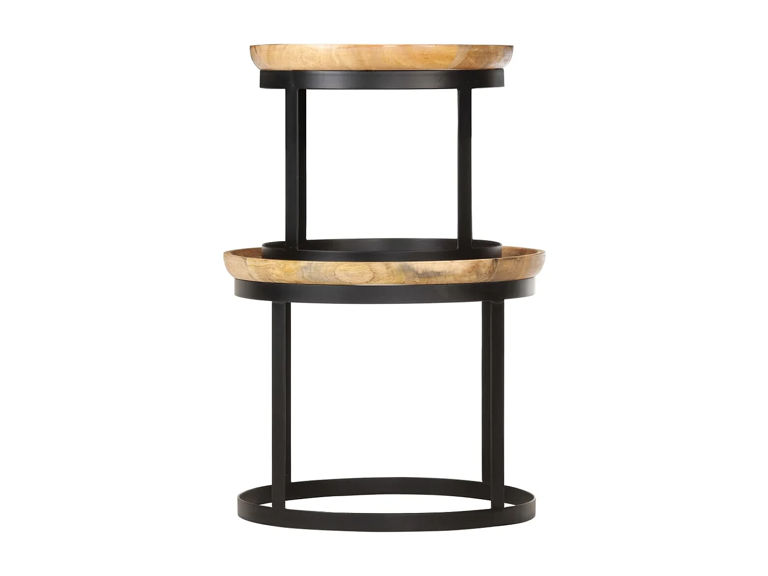 Tables basses rondes 2 pcs Bois de manguier solide et acier GHR64837